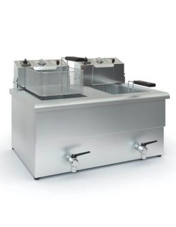 Elektro Doppelfritteuse - 7,5+7,5 Liter - 15kW - mit Ablasshahn